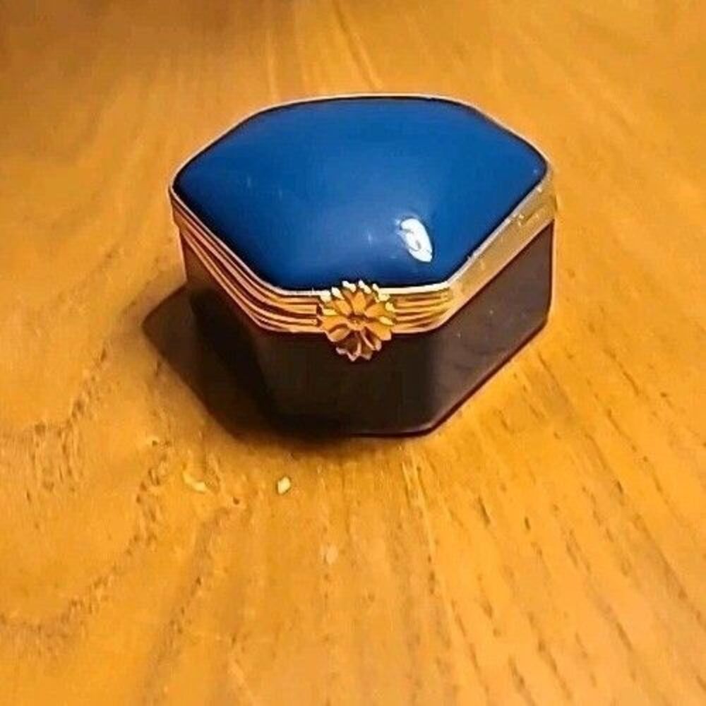 Vtg Limoges France Porcelain Dark Aqua Blue trinket Box Pill Box 2x2.25x1.5 NEW - Picture 5 of 12